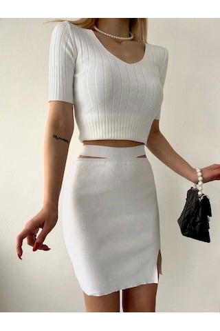 Etekli Triko Takım Beyaz T23107 Beyaz