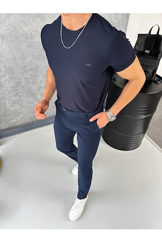 Modefendi Yüksek Kalite Slimfit Merserize Kumaş Bisiklet Yaka Tshirt Lacivert