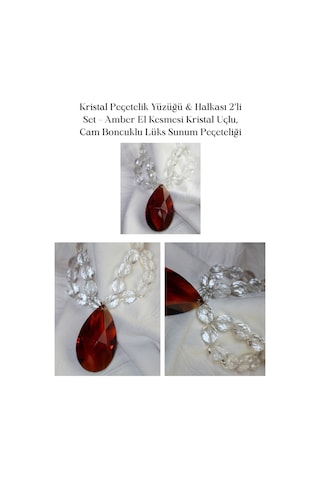 Kristal Peçetelik Yüzüğü 2 Li Set Amber Kristal Uçlu Cam Boncuklu Çok Renkli