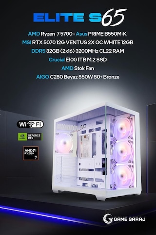 Game Garaj Elite S65 R7-5700 32 GB 1 TB SSD RTX5070 Dos Oem Paket Masaüstü Oyuncu Bilgisayarı