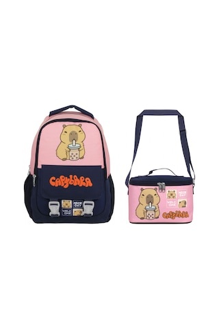 Capybara Kız Çocuk Okul Sırt Çantası Ve Beslenme Çantası Seti - Lacivert - Pembe - Setcpb5203b Çok Renkli