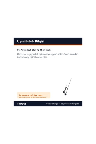 Trobus Oto Anten Yaylı Oluk Tip 41 Cm Siyah