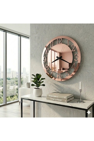 Dekoratif Rosegold Aynalı Duvar Saati Altın