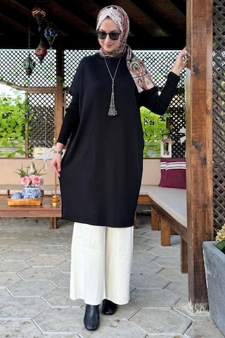 Rabia Şamlı Dora Triko Tunik Siyah Çok Renkli