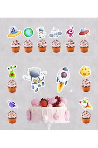 Uzay Astronot Temalı Pasta Kürdanı Cupcake Kürdanı 12 Parça Pasta