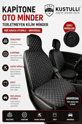 Kustulli 3'lü Pilot Kapitone Terletmeyen Oto Koltuk Minder Cepli Model Gri Ön Arka Koltuk Minderi