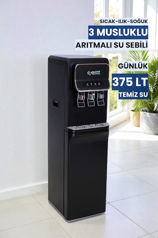 Arıtmalı Su Sebili 80gpd Ro - Sıcak, Ilık Ve Soğuk Su - 3 Musluklu Siyah V2 Üreticiden