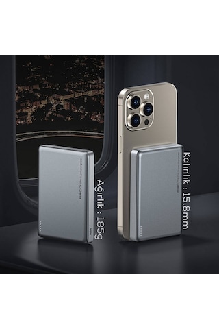 Recci RPB-W26 Armor Serisi 15 W 10000 mAh Ultra İnce PD 20W Hızlı Şarj Özellikli Powerbank Gri