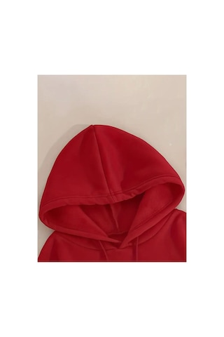 Herkesemoda X Baskı Detaylı Kapüşonlu Sweatshırt Kırmızı