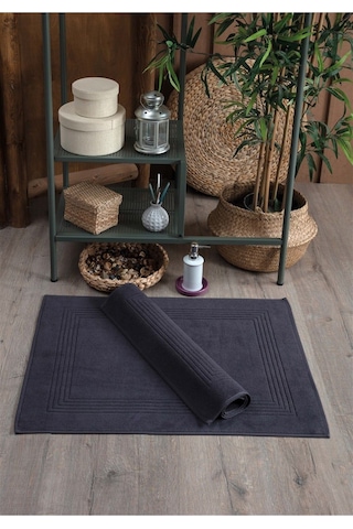 2'li Ayak Havlusu Seti-çerçeveli & %100 Pamuk Havlu Takımı Antrasit