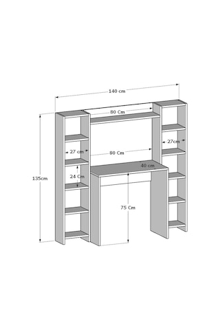 Moonlife Moonlife Trend Kitaplıklı Çalışma Masası Beyaz