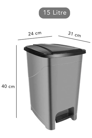 Slim Pedallı Banyo Mutfak Çöp Kovası - 15 Litre Gri