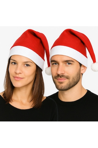 Yetişkin Boy Kırmızı Polar Yeni Yıl Yılbaşı Noel Baba Şapkası Unisex Diğer