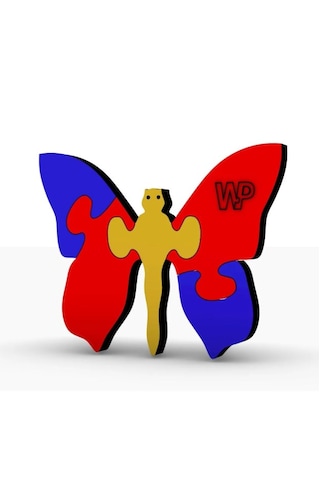 Masif Ahşap Puzzle Çocuklar İçin Boyanabilir Kelebek Boya Setli