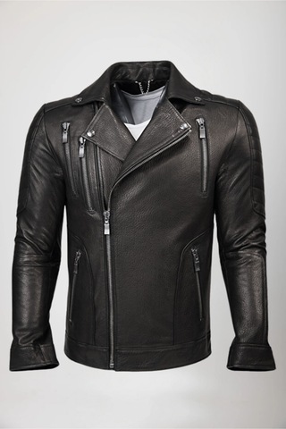 Derije Lucas Hakiki Jumbo Deri Erkek Siyah Biker Motorcu Tarzı Ceket-mont Siyah