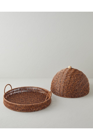 English Home Boho Plastik Rattan Sunumluk 33x33x18 Cm Kahverengi