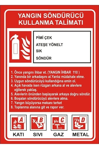 6 Kg Ruhsata Uygun 4 Yıl Tozlu Yangın Tüpü Set Talimat-levha-askı