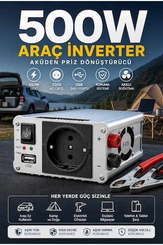 Bay 500w Fanlı Akü İnverteri 12v Dc Giriş 220v Ac Çıkış Usb Portlu Taşınabilir Araç Kullanımı Najmaddin
