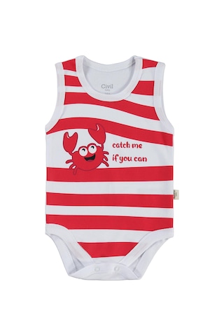 Civil Baby Yengeç Baskılı 2'li Set 3-18 Ay Çıtçıtlı Badi - Beyaz