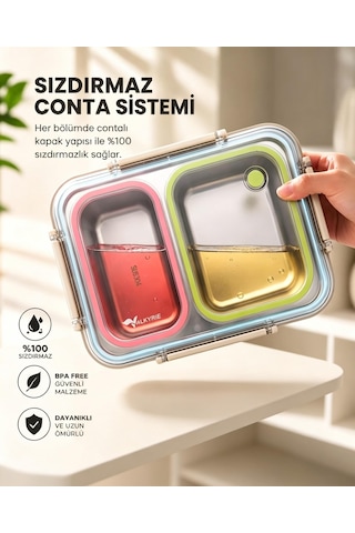 Valkyrie 2 Bölmeli 304 Paslanmaz Çelik Lunch Box Sızdırmaz Renkli Yemek Taşıma Kabı + Termal Çanta Çok Renkli