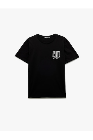 Koton Kısa Kollu Bisiklet Yaka Regular Fit Pamuklu Baskılı Tişört Siyah 6wam10015hk Siyah