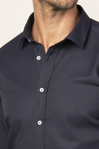 Tudors 26538 Modern Fit Uzun Kol Armürlü Kravatlık Erkek Gömlek Lacivert