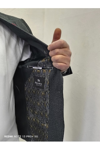 Duayen Dmctekstil Erkek Haki Yeşil Desenli İtalyan Kesim Dar Kalıp Tek Düğme Blazer Ceket