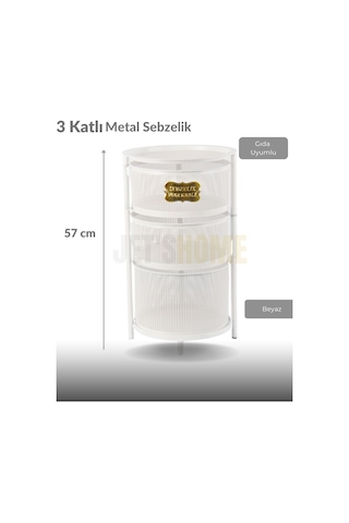 3 Katlı Sebzelik Açılır Metal Patates Soğan Sepeti Paslanmaz Meyvelik Organizer Sepet Beyaz Beyaz
