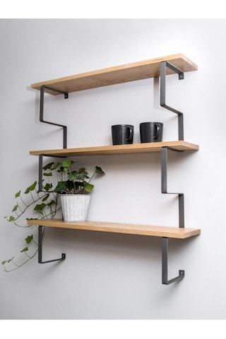 Metal Ayaklı Duvar Rafı, 3 Katlı Duvar Rafı, Kitaplık, Saksılık, Banyo, Mutfak, Salon, 60 70 15 Cm Ahşap