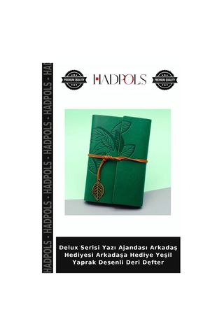 Delux Serisi Yazı Ajandası Arkadaş Hediyesi Arkadaşa Hediye Yeşil Yaprak Desenli Deri Defter