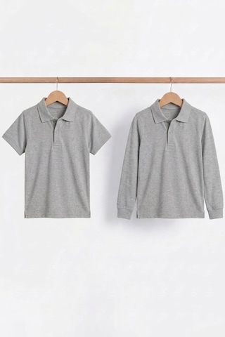 Nacar Store Unisex Çocuk Uzun Ve Kısa Kollu Polo Yaka Okul Tişörtü 2'li Set Gri