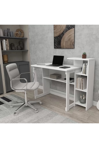 Reyo Home Enda Saye 5 Raflı Kitaplıklı Çalışma Masası Beyaz