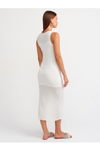 Dilvin Yırtmaç Detaylı İnce Triko Elbise Ekru