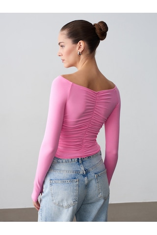 Dilvin 32089 Omuzları Açık Büzgülü Top-pembe