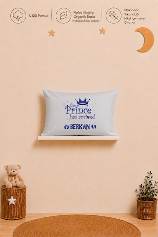 Pia Baby Erkek Bebek İçin İsme Özel Kısa Kollu Body Zıbın Ve 35x45 Cm Yastık Kılıfı %100 Pamuk Organik Baskılı Set 2033bay0x Krem