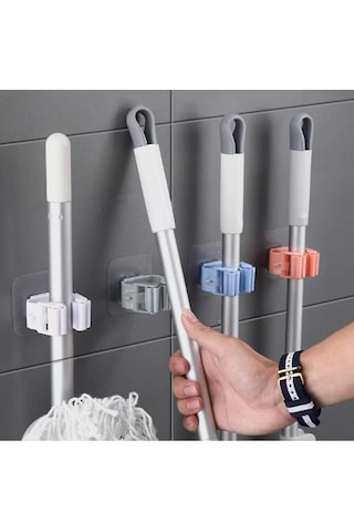 Yapışkanlı Pratik Mop Tutucu 4 Adet Beyaz Çok Renkli Renkli