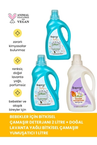 Baproy Bebekler Için Bitkisel Çamaşır Deterjanı 2x + Bitkisel Çamaşır Yumuşatıcısı Doğal Lavanta Yağlı 1lt