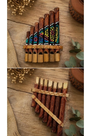 Pan Flüt Bambu El Yapımı Otantik Müzik Aleti Dekoratif Üflemeli Çalgı