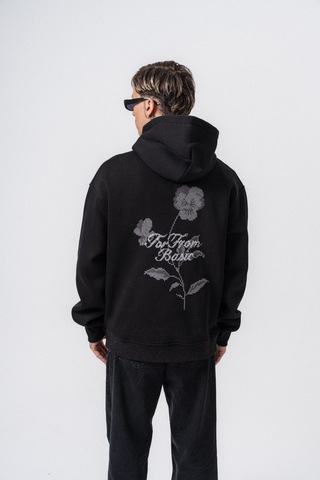 Respire Erkek Far From Basic Nakışlı Kapüşonlu Oversize Hoodie Siyah