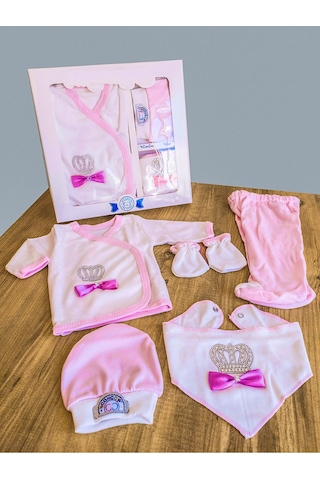 5 Parça Pembe Taşlı Hastane Çıkışı Kız Bebek Giyim Pembe