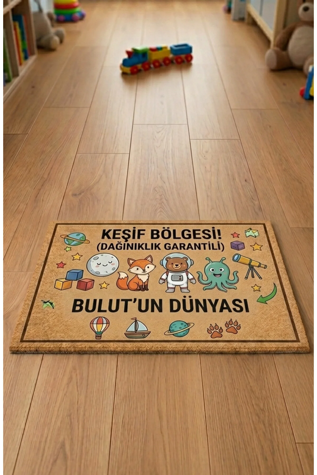İsme Özel Baskı - Çocuk Odası Kapı Önü Eğlenceli Paspas - Dijital Baskı Sarı