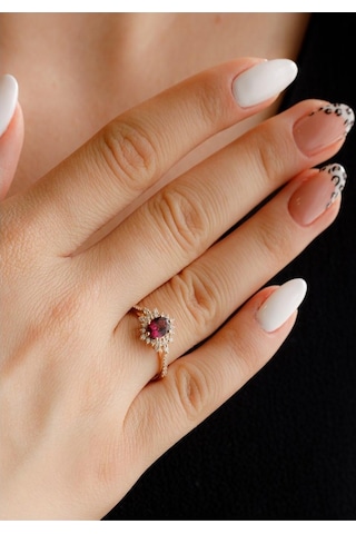 Oval Rhodolite Taşlı Pırlanta Yüzük