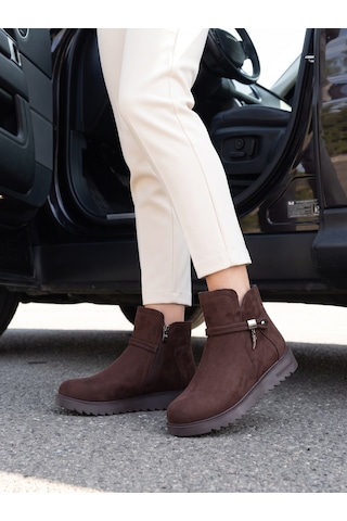 Nesilshoes Nesil Shoes Dvm 1001 Kahve Süet Kadın Fermuarlı Kışlık Bot