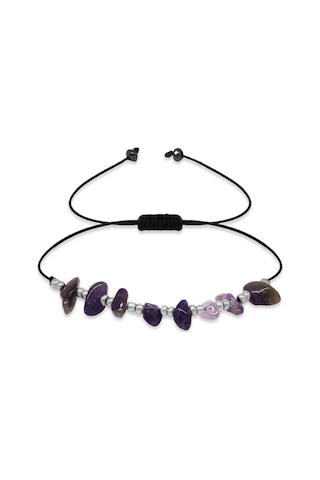 Tesbihane Makrome Örgülü Basic Model Ametist Doğaltaş Kadın Bileklik Çok Renkli
