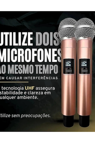 Profesyonel Çiftli Kablosuz Mikrofon Seti Karaoke Şarj Edilebilir 50 Metre Mesafe Rose