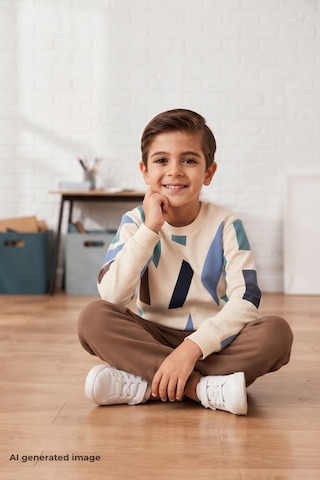 Pina Kids Erkek Çocuk Geometrik Desenli Okul Günlük Eşofman Takımı Esf7038 Kahverengi