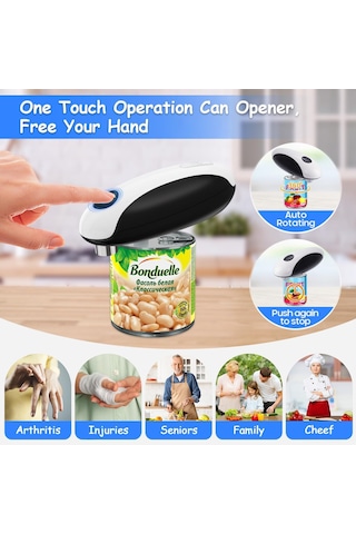 Springsun Usb Şarjlı Çelik Elektrikli Kutu Açıcı, Çok Boyutlu Kutuslara Uyumlu, Siyah-beyaz Model Siyah Ve Beyaz