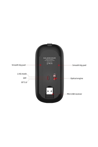 Dancemonkey Şarj Edilebilir Kablosuz Mouse, 3 Hızlı Dpı, Sessiz Tasarım, Type-c, Taşınabilir Optik Optik