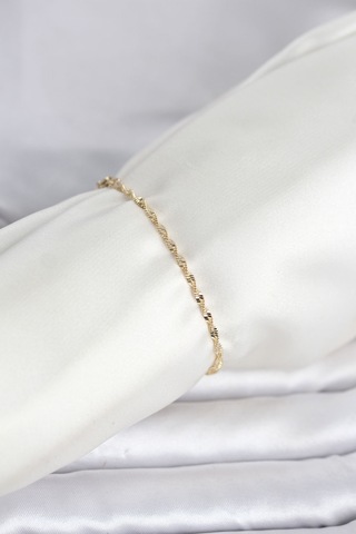 Cm 14k Gold Renk Yassı Ezme Burgu Model Kadın Bileklik Çok Renkli