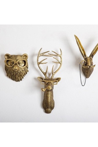 Novahub Reçine Heykel Duvar Dekorasyon - Deer Kolye Duvar Montaj, Antik Bakır Rengi, Duvar Tasarımı Deer